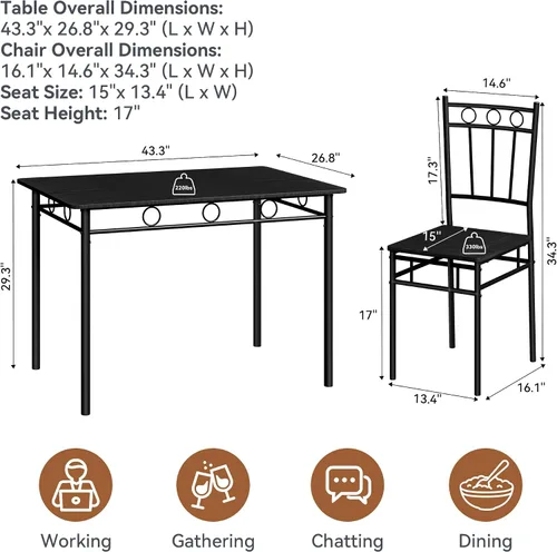 Miniatura 2 de Juego de mesa de comedor para 4, mesa de cocina y sillas de 5 piezas, juego de mesa de comedor rectangular con 4 sillas, juego de mesa de cocina que
