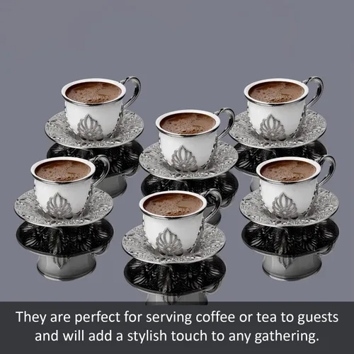 Miniatura 5 de Juego de 6 tazas de café Lujosas tazas de porcelana hechas a mano de 18 piezas con platillos de metal y portavasos extraíbles Juego de tazas