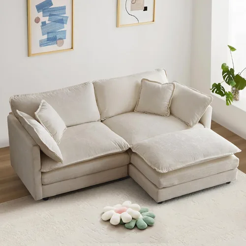 Miniatura 30 de Sofá seccional modular convertible de 76.7", sofás de dos plazas de chenilla con asiento profundo y cojines tipo loveseat para sala de estar, Beige