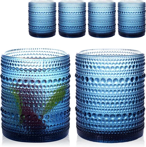 Miniatura 8 de Juego de 4 vasos para beber Hobnail de 12 onzas, vasos vintage de Júpiter, cristalería antigua en relieve para cerveza, agua, jugo, cóctel, whisky