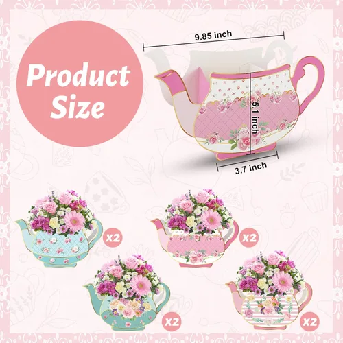 Miniatura 6 de 8 piezas de decoración de fiesta de té, cajas de centro de mesa de tetera floral para fiesta de cumpleaños de princesa, decoración de mesa temática