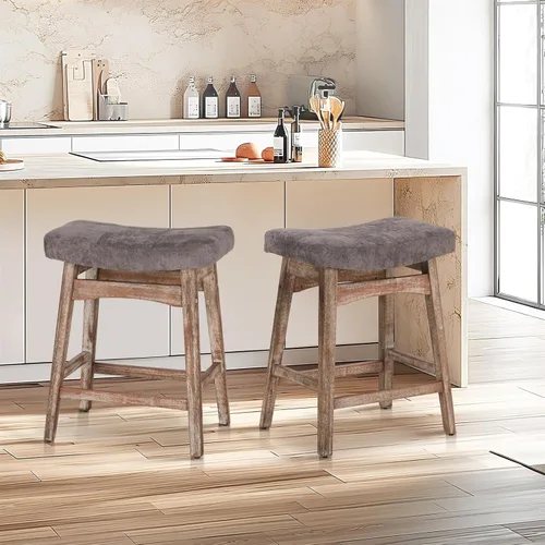Miniatura 32 de Taburetes de altura para mostrador Sophia & William, taburetes de 24" con patas de madera maciza, taburetes de altura de mostrador tapizados en tela