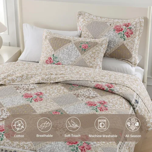 Miniatura 4 de Finlonte Edredón extragrande 128"x120" - 100% algodón, edredón extragrande tamaño California King, colcha extragrande de retazos estilo granja