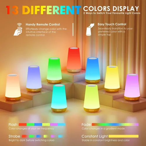Miniatura 2 de Auxmir Luz Nocturna LED 2 Pack Lámpara de Mesita de Noche con Control Táctil y Remoto, Luz de Mesa Regulable con 13 Colores RGB Cambiantes, 5