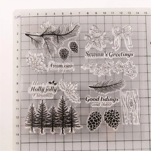 Miniatura 3 de LZBRDY Árboles de invierno, ramas, hojas, conos de pino, arco de goma transparente para hacer tarjetas y álbumes de recortes, deseos de Navidad