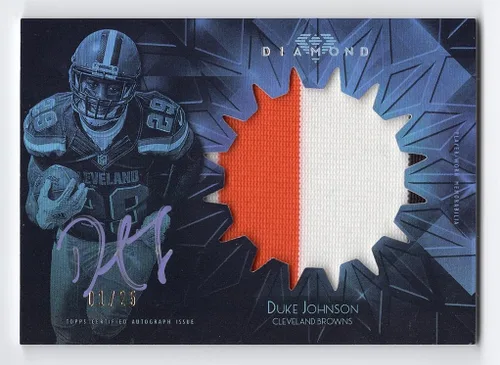 DUKE JOHNSON Topps Diamond Football 3-COLOR JERSEY PATCH AUTOGRAPH (camiseta usada del juego) Cleveland Browns Rare Signed NFL - Tarjeta