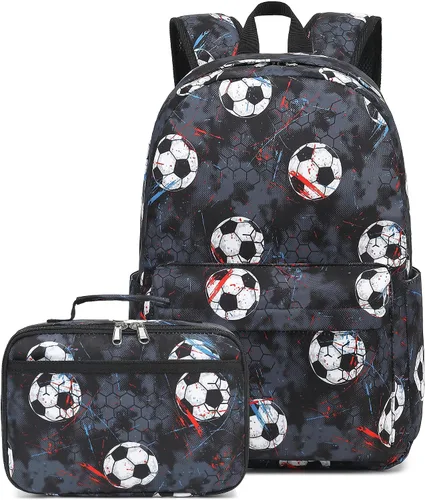 CAMTOP Mochila para niños y niñas, mochilas preescolares con lonchera para niños y niñas, juego de mochila escolar para jardín de infantes, Soccer,