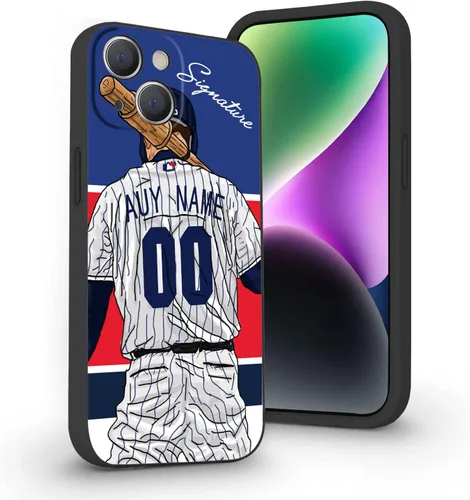 Estuche de Béisbol Personalizado con Nombre y Número de Liquid Silicone para iPhone 17 Air 16 15 Pro Max 14 13 Mini 12 11 Xs Xr SE3 8 7 6 Plus, con