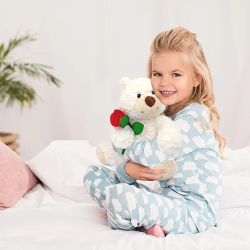 Miniatura 4 de Oso de peluche blanco con rosa de 9 pulgadas, lindo oso de peluche pequeño suave para San Valentín, boda, aniversario, regalo de cumpleaños