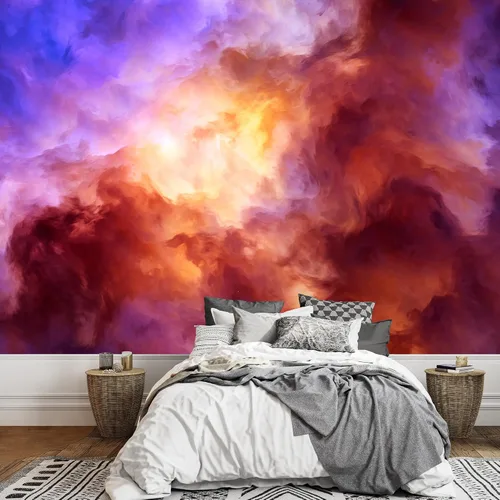 wall26 - Surreal, nubes de tormenta que sombrean desde morados oscuros y rojos hasta naranjas y amarillos - Mural de pared extraíble | Papel tapiz