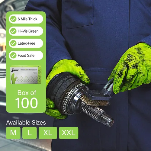 Miniatura 2 de 1st Choice Guantes de mecánico de 6 mil, guantes de nitrilo desechables sin látex, caja mediana de 100 guantes desechables de nitrilo verde