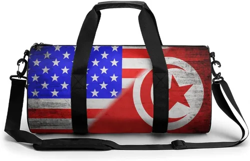 Banderas de Estados Unidos y Túnez - Bolsa deportiva para gimnasio, bolsa de entrenamiento duradera, bolsa de lona con correa para el hombro para