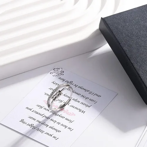Miniatura 5 de Anillo de ansiedad de plata de ley S925 OOOPEL con tarjeta inspiradora, anillos ajustables antiestrés para ansiedad para mujer, anillo giratorio
