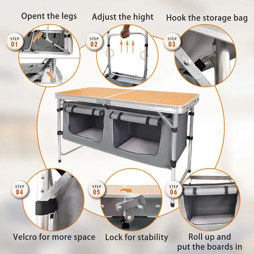 Miniatura 5 de CampLand - Mesa plegable de aluminio para exteriores, ligera, de altura ajustable con organizador de almacenamiento para barbacoa, fiesta, camping