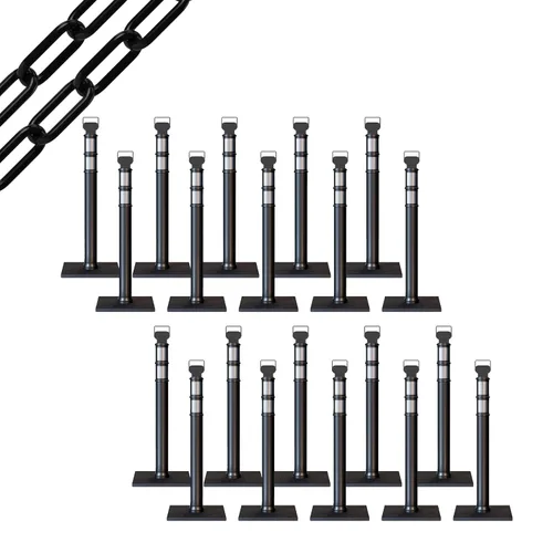 Trafford Industrial - Juego de 20 postes de delineador de 45 pulgadas, collares reflectantes de 3 pulgadas, base de goma de 10 libras (20 postes