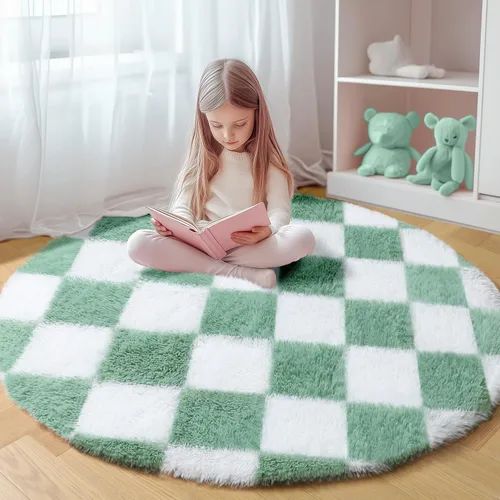 Miniatura 73 de KICMOR - Tapete a cuadros afelpado, peludo, mullido, color beige y blanco crema, pequeño, de 2 x 3 pies, para dormitorio, sala, junto a la cama