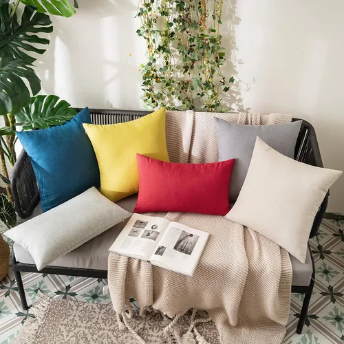 Miniatura 4 de MIULEE Paquete de 2 fundas de almohada decorativas para exteriores, impermeables, sólidas, de lino sintético, para jardín, granja, patio, tienda