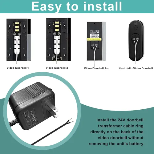 Miniatura 6 de Adaptador de corriente de timbre de 24 voltios - Adaptador de cable C de 16.4 pies, transformador de timbre compatible con Ring, Nest Hello, Wyze