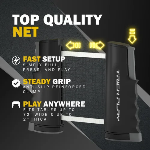 Miniatura 4 de TRICKPLAY Professional Ping Pong Net for Any Table Portable Anywhere Table Tennis Set with Retractable Net, 2 and 4 Paddle Set, 3-Star Balls