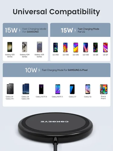 Miniatura 3 de COKOEYE Cargador inalámbrico, almohadilla de carga inalámbrica rápida de 15 W, paquete de 2 unidades compatible con iPhone 17/17 Air/17 Pro/17 Pro