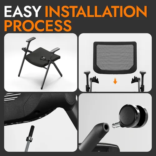 Miniatura 12 de Juego de 2 sillas de oficina plegables con ruedas de PU, malla ergonómica con respaldo elástico, silla apilable para sala de conferencias, silla