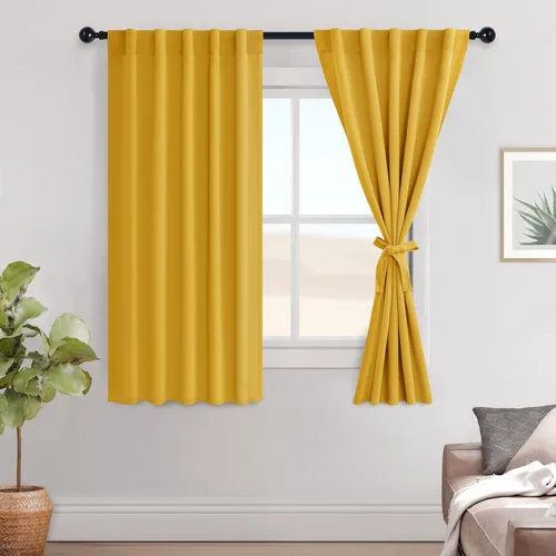 Miniatura 95 de Hiasan Cortinas opacas negras para dormitorio, cortinas opacas cortas de 45 pulgadas de largo, con aislamiento térmico, bolsillo para barra