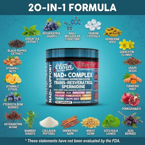 Miniatura 4 de Suplemento NAD Limpio Resveratrol NAD+ Liposomal Espididina Fisetina Germen de Trigo Quercetina Extracto de Semilla de Uva Gotu Kola Berberina