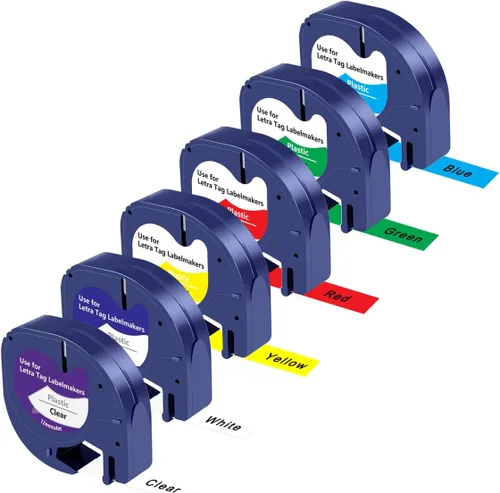 UNOKA Compatible con DYMO Letratag - Cinta de etiquetado de plástico resistente al agua, cinta de etiquetado LT de color para DYMO Letra Tag LT-100T