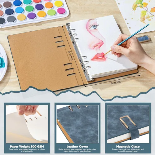 Miniatura 2 de Prudiut 30 hojas cuaderno de bocetos de acuarela, 140 lb/300 GSM papel de acuarela prensado en frío diario de acuarela para pintar, dibujar, medios