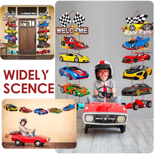Miniatura 8 de Cartel de bienvenida para puerta de coche de carreras, decoración de fiesta de cumpleaños para fanáticos de carreras, suministros de baby shower