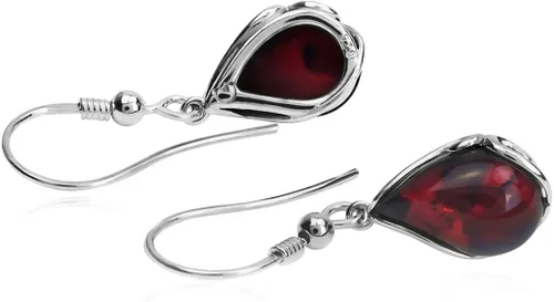 Miniatura 2 de Pendientes de gancho de plata esterlina ámbar cereza negra, Ámbar, Ámbar