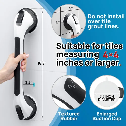 Miniatura 4 de LEVERLOC Paquete de 2 barras de agarre para bañeras y duchas, asas de ducha con succión fáciles de instalar para baño, pasamanos extraíbles