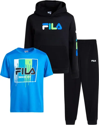Fila Conjunto deportivo deportivo para niños, sudadera con capucha de rendimiento de 3 piezas, pantalones deportivos, camiseta - Conjunto de ropa