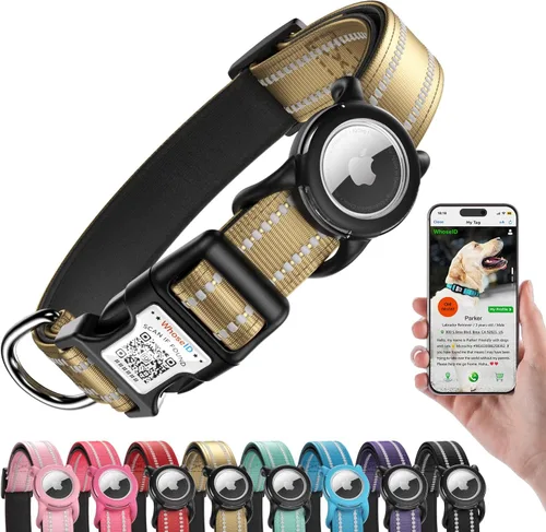 Miniatura 10 de Collar de perro Airtag con código QR, collar reflectante para perro con soporte Airtag, acolchado suave y hebilla de bloqueo de seguridad ajustable