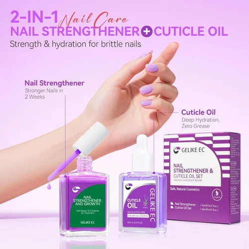 Miniatura 2 de Gelike EC Kit de uñas para principiantes: tratamiento de crecimiento de esmalte de uñas morado fácil de usar y aceite de lavanda para uñas delgadas