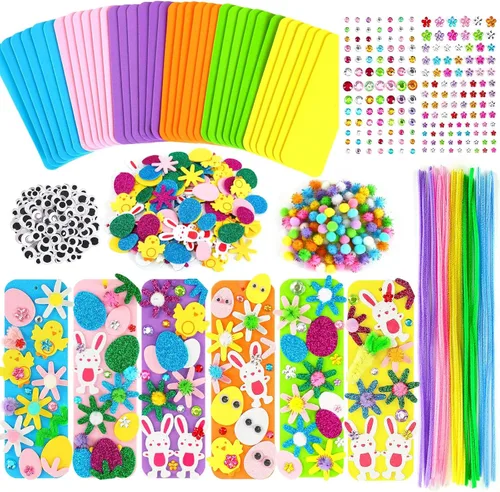 JULBEAR 36 juegos de manualidades de Pascua para niños, calcomanías de espuma de primavera, kit de marcadores de bricolaje, adornos de Pascua,