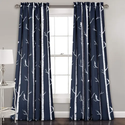 Miniatura 9 de Lush Decor - Cortinas con filtro de luz en el árbol, con diseño de pájaro azul en el árbol, para sala, comedor, dormitorio (par) 84 pulgadas