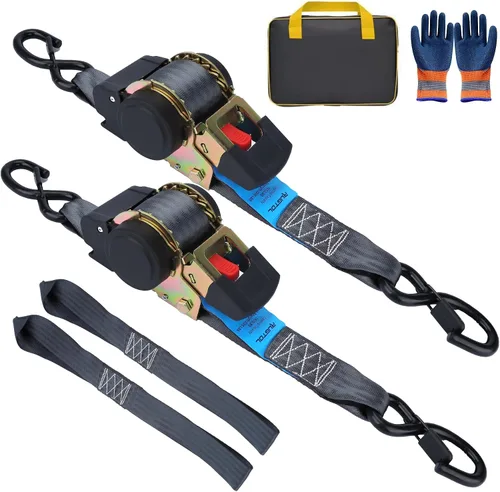 Miniatura 8 de Rugtol Correas de trinquete retráctiles, 1 pulgada × 13 pies, correas de amarre con trinquete autoretráctiles automáticas de servicio pesado