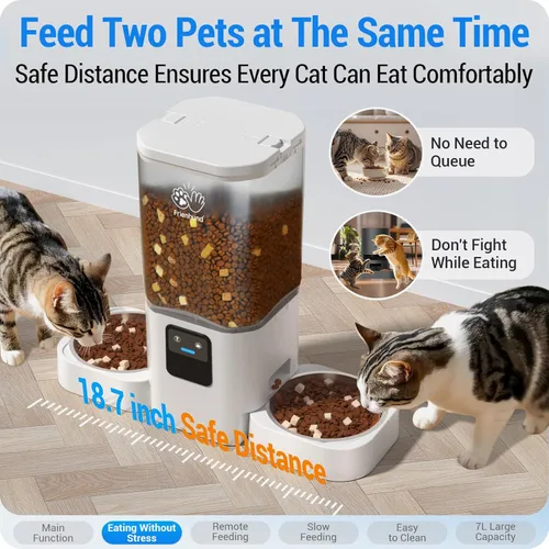 Miniatura 3 de Frienhund Comedero Automático para Gatos 2 Gatos con Alimentación Lenta: Comedero Automático Doble para Perros con WiFi 5G, Dispensador de Comida
