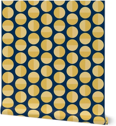 Papel tapiz autoadhesivo para despegar y pegar, diseño de círculos de mediados de siglo, amarillo medianoche, moderno geométrico mostaza, papel