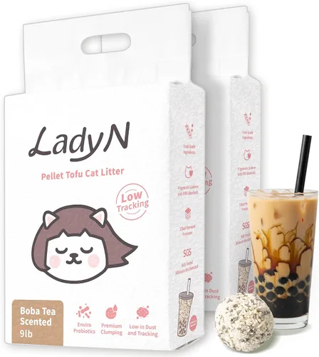 Miniatura 10 de Lady N Pellet Tofu - Arena para gatos con aroma a té Boba, fuerte aglomeración, ultra absorbente, sin polvo, bajo seguimiento, soluble en agua