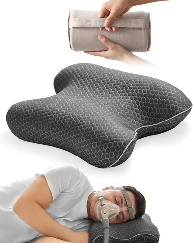 Almohada de espuma viscoelástica CPAP, almohada de viaje pequeña para todos los usuarios de CPAP con funda refrescante y lavable, almohada de cuello