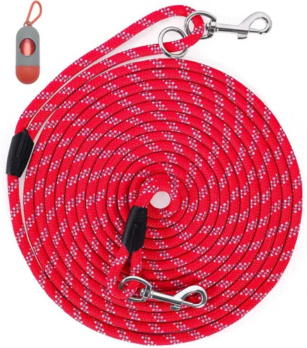 Miniatura 11 de Correa larga para entrenamiento de perros de 10 pies, 16 pies, 30 pies, 50 pies, 100 pies, cuerda de hilos reflectantes, correa resistente para Negro
