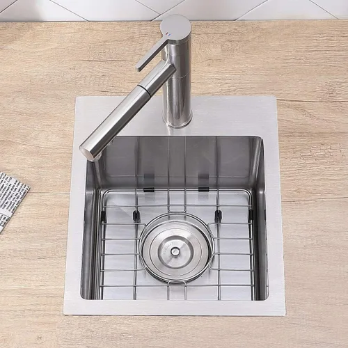 VCCUCINE - Fregadero de barra de 13 x 15 pulgadas, fregadero de cocina pequeño de acero inoxidable hecho a mano, cuenco individual para exteriores,