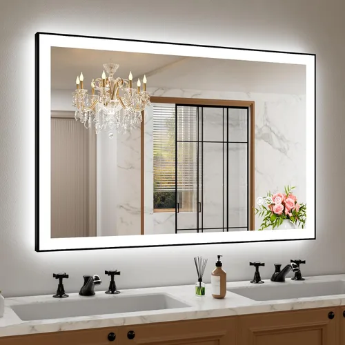 Miniatura 18 de Amorho Espejo de baño LED de 24 x 32 pulgadas con luces, iluminación frontal y retroiluminación, regulable continuamente, antiniebla, vidrio Frente