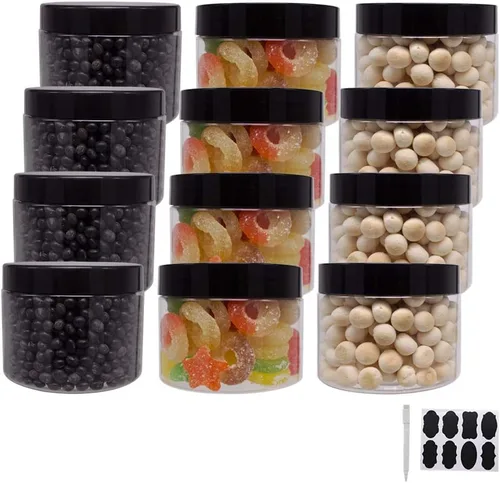 Miniatura 11 de zmybcpack Tarros de plástico con tapas, etiquetas adicionales, 1 bolígrafo, tarro transparente con sello de PET para almacenamiento de alimentos
