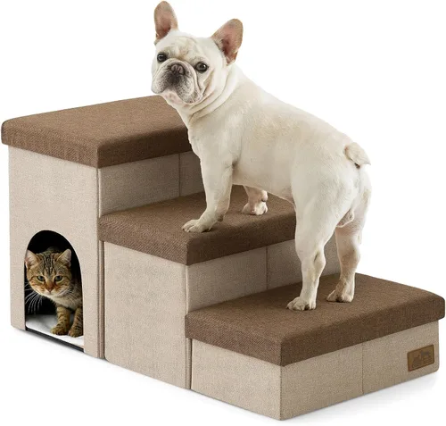 Miniatura 23 de Escaleras para perros con almacenamiento, escalones resistentes de 4 escalones más anchos para perros pequeños, medianos y grandes, rampa para Gris