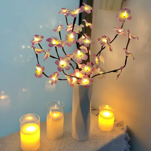 Miniatura 4 de Paquete de 2 ramas de flores artificiales de plumeria, ramo de berenjena ligera falsa Frangipani para decoración romántica del hogar (rosa)