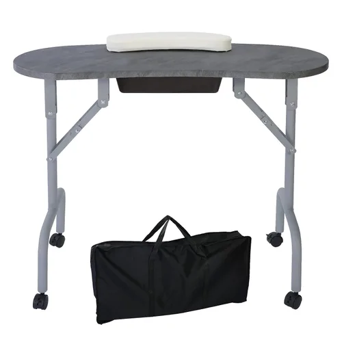 AGESISI Mesa de manicura portátil plegable para uñas con cajón grande, mesa de tecnología de uñas para sala de trabajo, estación de trabajo, Negro
