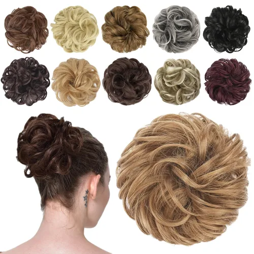 Miniatura 53 de FESHFEN Pieza de Cabello de Moño Desordenado - Extensiones Elásticas Onduladas Rizadas de Moño Scrunchies Sintético Chignon Postizos para Mujeres
